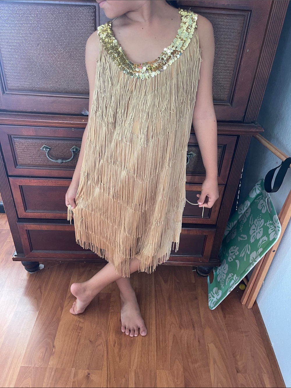 Fringe Sequin Neck Sleeveless Dress - Gold Flapper Halloween